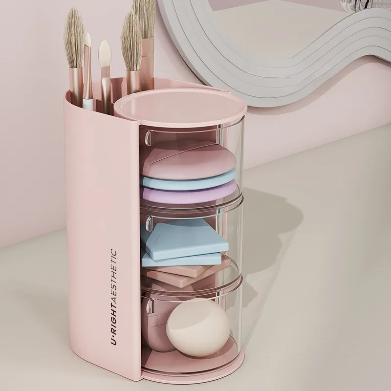 Pen holder, beauty egg, powder puff storage box, eyebrow brush  rack, multi-layer rotatable drawer, cosmetics  box