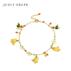 Juicy Grape Yellow Chicken Bracelet White Chrysanthemum Bracelet Handmade Enamel Bracelet Plated 18k Real Gold Birthday Gifts