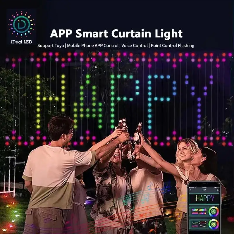 Intelligent LED RGB Color Adjustable Curtain Subtitle Light String Bluetooth/remote DIY Patterns Home Party Christmas Decor