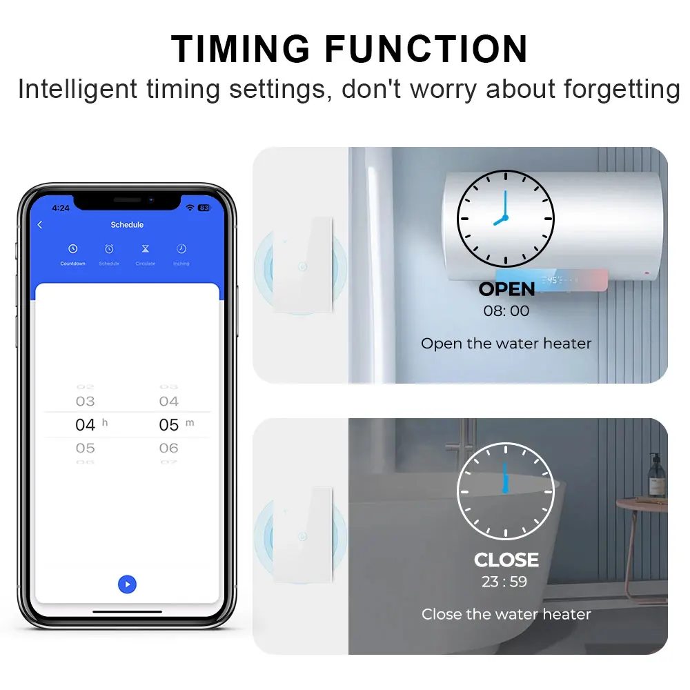 WiFi Smart Water Heater Switch/Voice Control, Remote App/Timing Energy Metering/Compatible with Alexa/Google Home