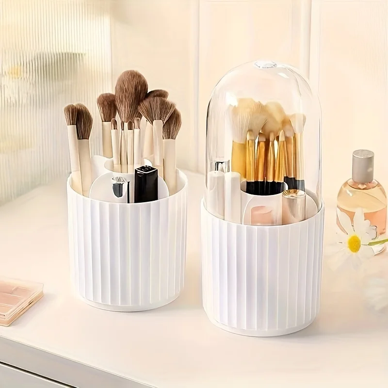 Makeup brush storage cylinder rotating dustproof desktop lipstick powder brush bucket dressing table storage rack cosmetics stor