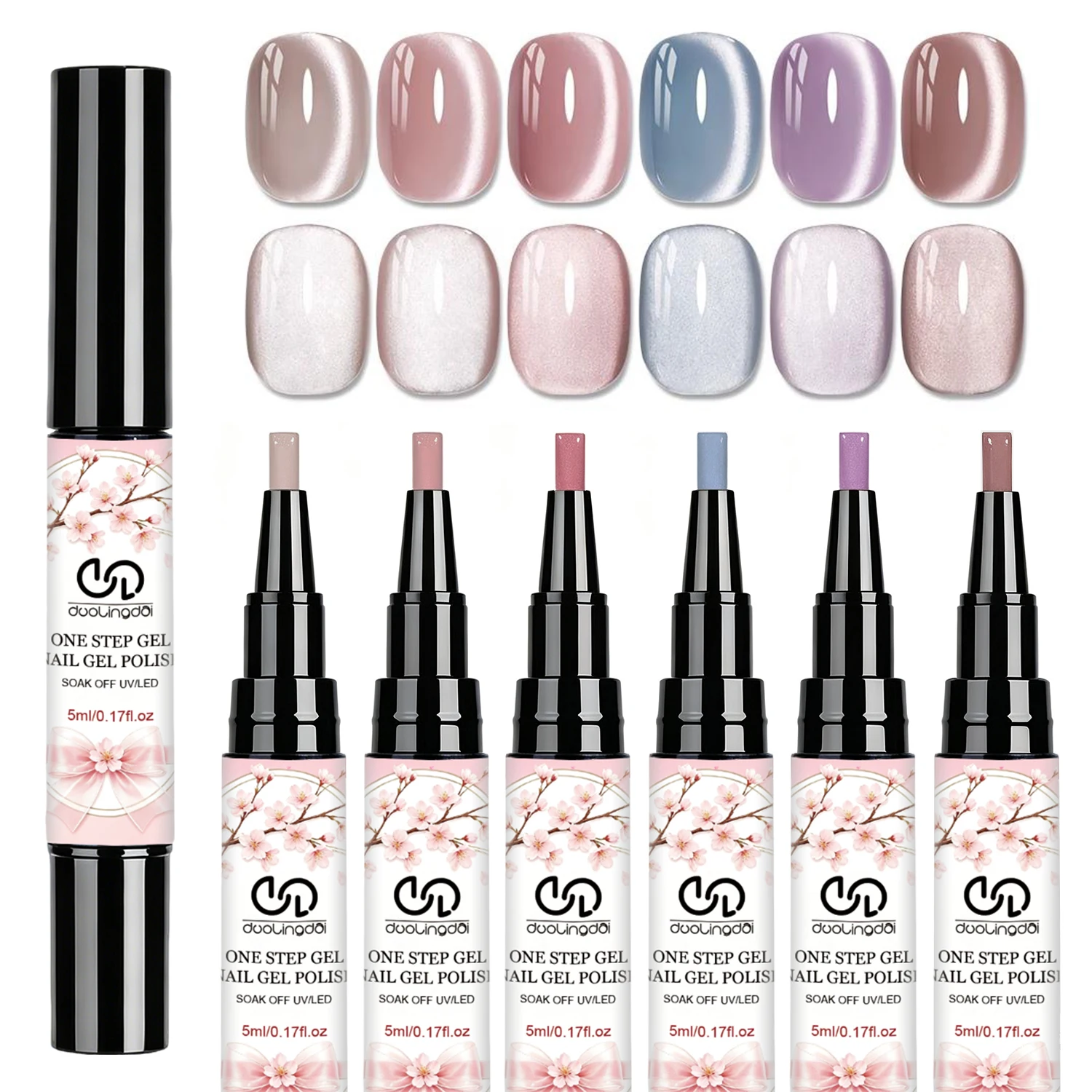 3-In-1 One-Step Gel Polish 6 Colors with Latex Tape - No Base Coat Or Top Coat Needed, Nude Gel Nail Polish High Saturation