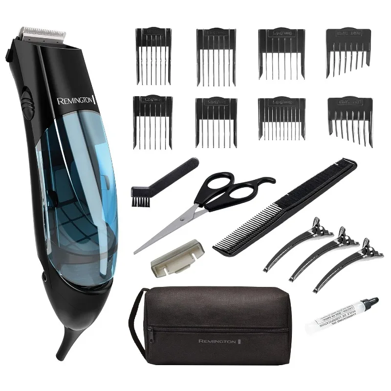 Vacuum Haircut Kit, Vacuum Beard Trimmer, Hair Clippers for Men with Removable Hair Chamber and Dual Motor Power (18 pieces)