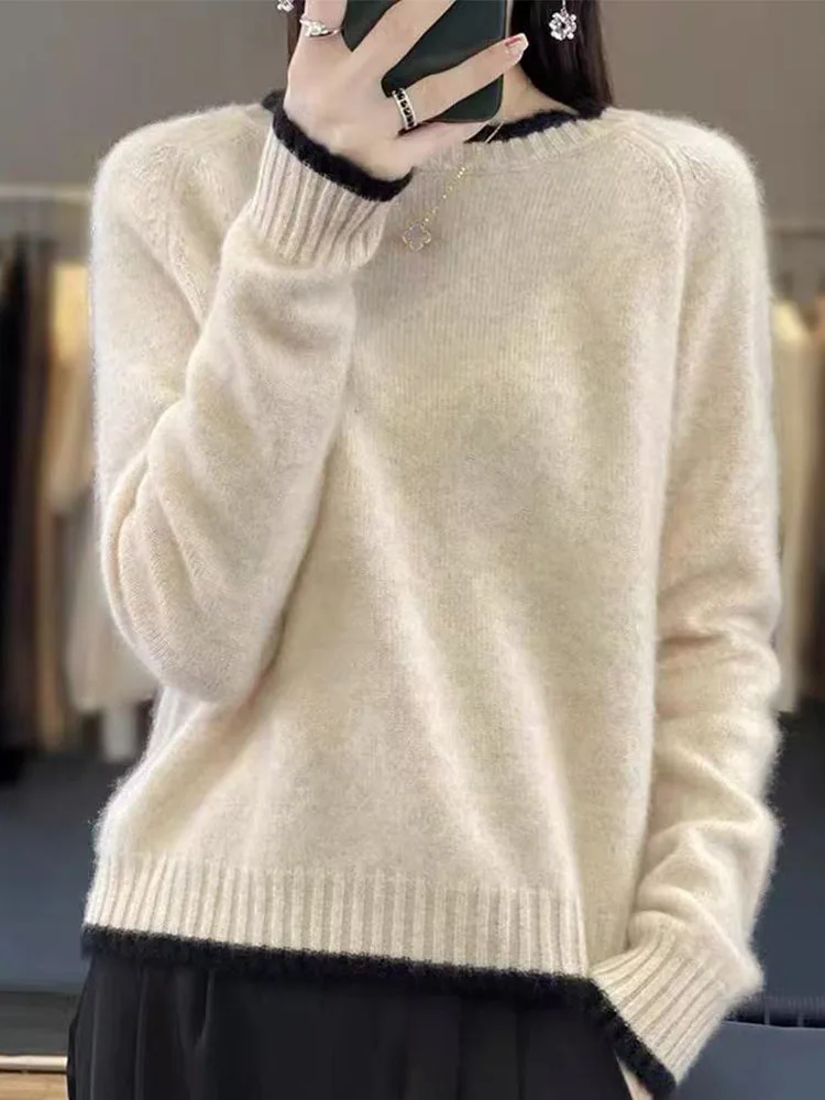 

Winter New round Ne Camere Sweater Women ort Knitted Woolen Knitwear Thiened Patchwork Base irt Korean Sle Long S...
