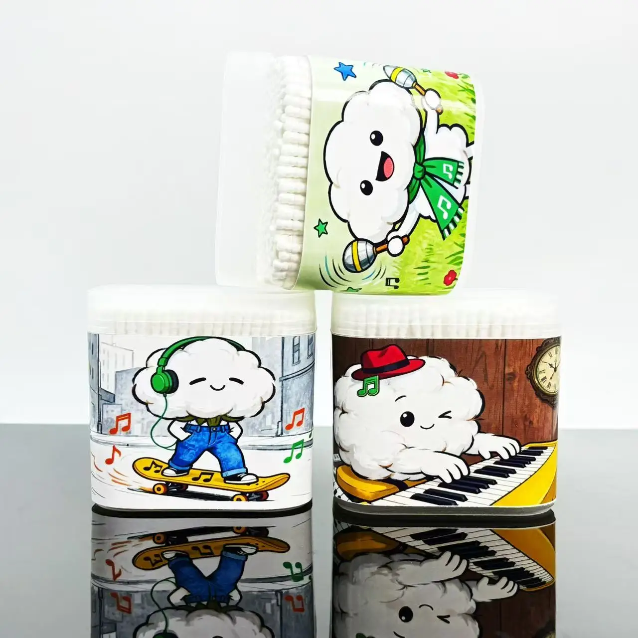 สำลีปลายสองด้านลายดนตรี 400 ชิ้น/800 ชิ้น พร้อมลวดลายโน้ตดนตรี สำลีก้านเกลียวสีขาวแบบสร้างสรรค์