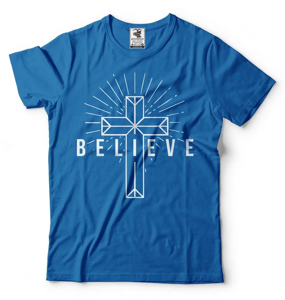 Believe Cross Jesus T Shirt Christian Christmas Baptism Christianity Christ