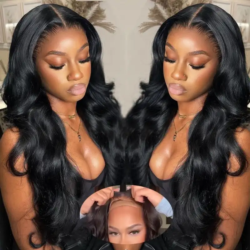 

Wear & Go 4×4 Pre Cut Lace Wigs Quick & Easy Glueless HD Body Wave Lace Closure Wig 100% Virgin Human Hair Wigs For Black Women