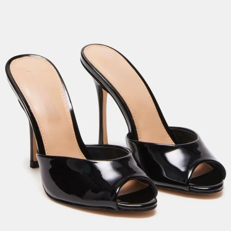 Zapatos de mulas sexis para mujer, zapatillas de verano 2025, sandalias elegantes de tacón alto para mujer, sandalias blancas, negras y rojas, zapatos de fiesta de talla grande de marca