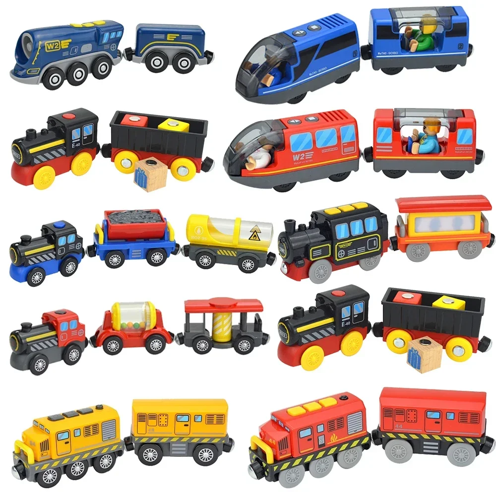 Kids Battery Electric Train Toy Set Wooden Track Train Compatible with Wooden Track Railway Children's Educational Toys Gifts