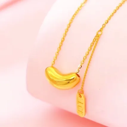 

New AU999 gold acacia bean necklace female clavicle chain 24K pure gold simple temperament necklace for girlfriend gift