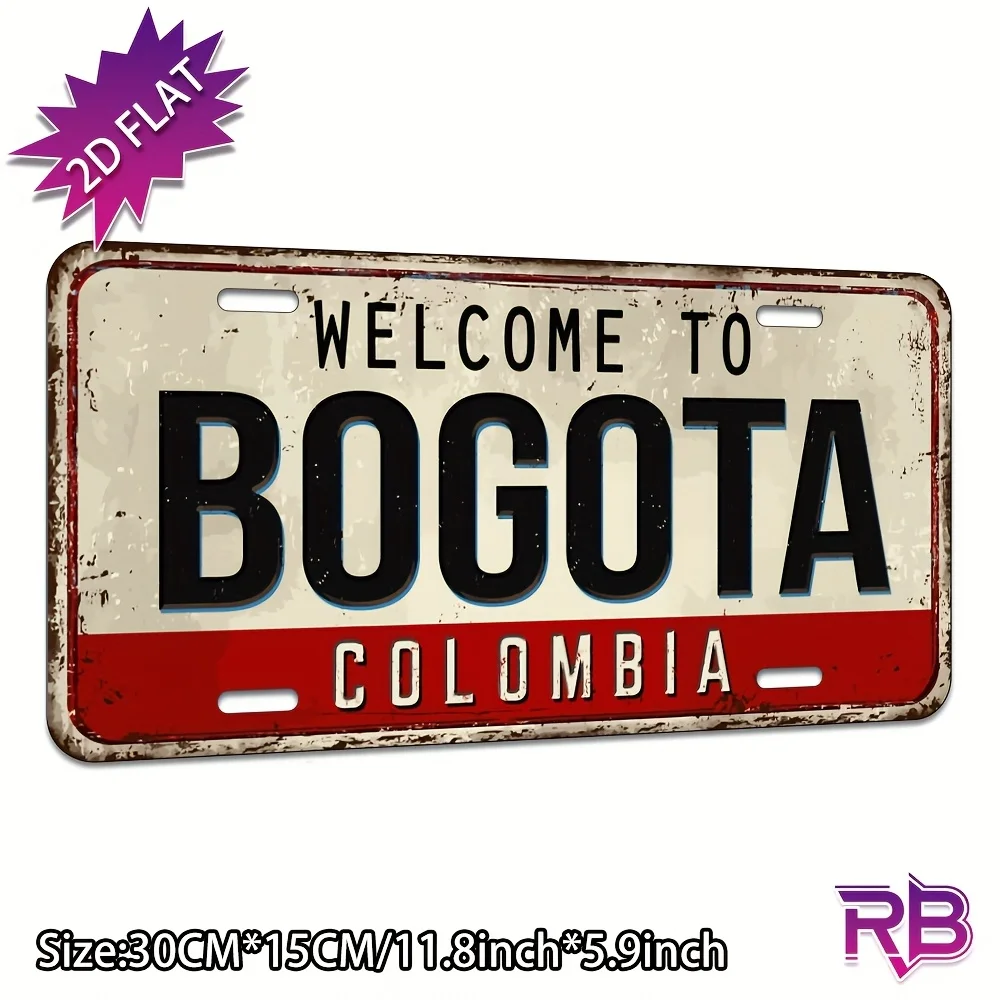 Letrero Metálico Plano 2D de 1 Pieza con la Inscripción 'Bienvenido a Bogotá, Colombia', Impresión UV, 11.81x5.9 Pulgadas, para Hogar, Cafetería, Restaurante, Interior/Exterior
