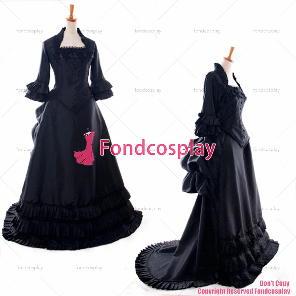 fondcosplay Victorian Rococo Medieval Gown Motion Trail Ball Outfit Gothic Punk Taffeta jacket skirt Costume Custom-made[G909]