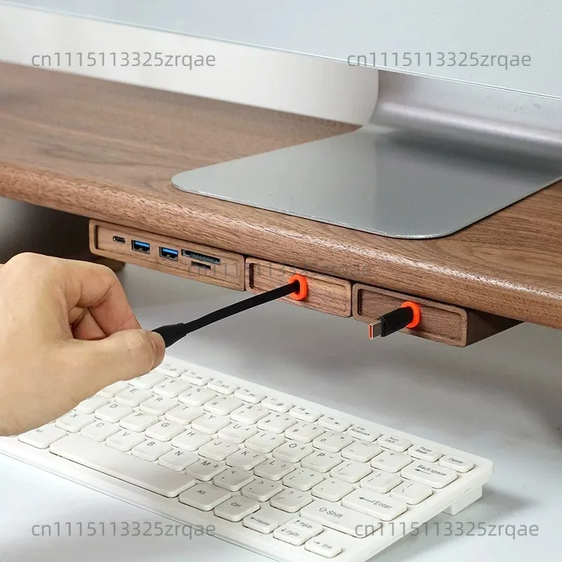 Extendable Charging Cord Holder Walnut Cable Organizer Self-Adhesive Desk Wire Management for Phone Laptop Minimalist Cord Clip