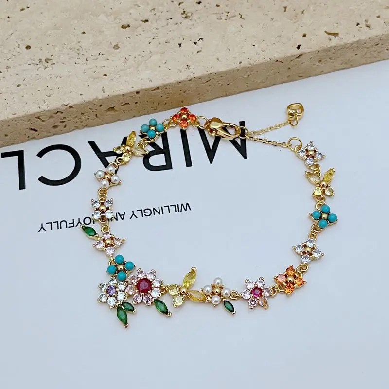 fine Jewelry set Flower Rhinestones Bracelets necklace earrings and rings For Women anniversary gift for girlfriend gold jewelry