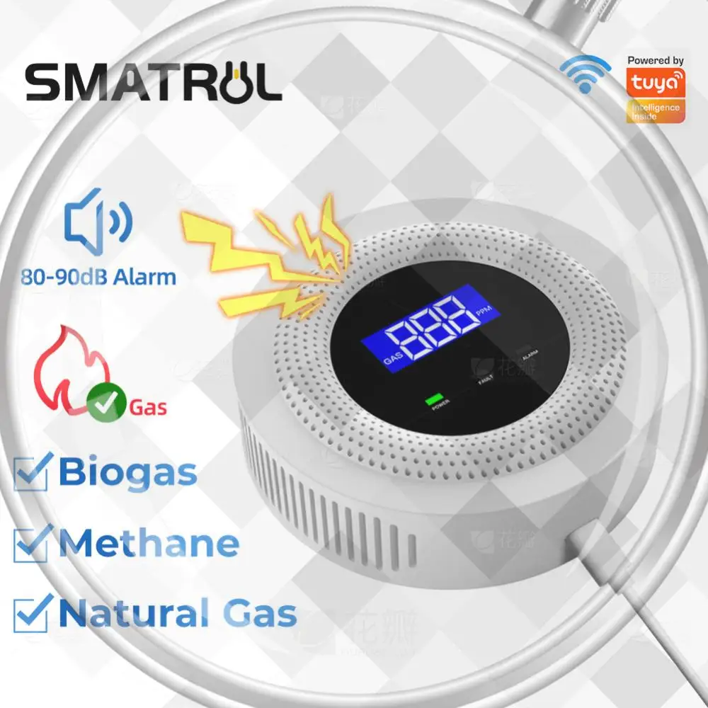 

Датчик утечки природного газа Tuya с цифровым дисплеем, многофункциональный умный Wi-Fi детектор утечки газа для сжиженного газа, биогаза, метана