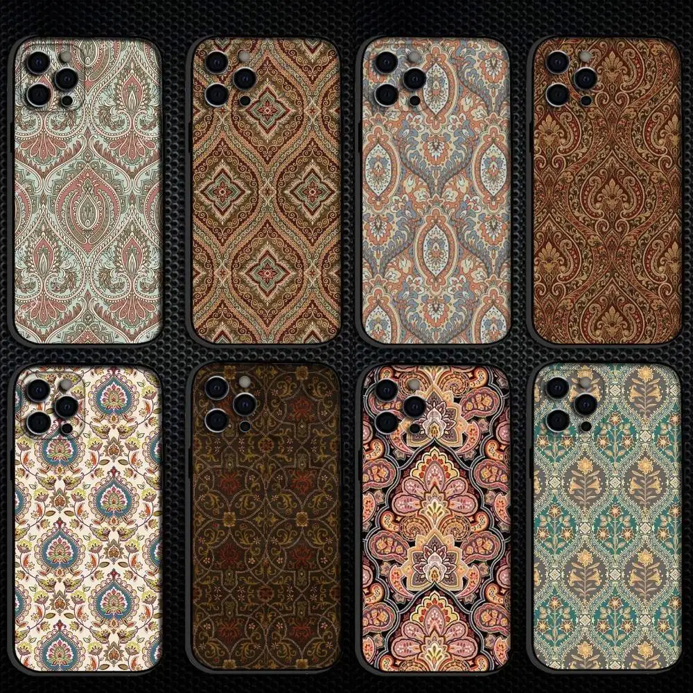 

Middle Eastern style patterns Phone Case For iPhone 16,15,14,13,12,11 Plus,Pro Max, Soft Silicone Black Cover