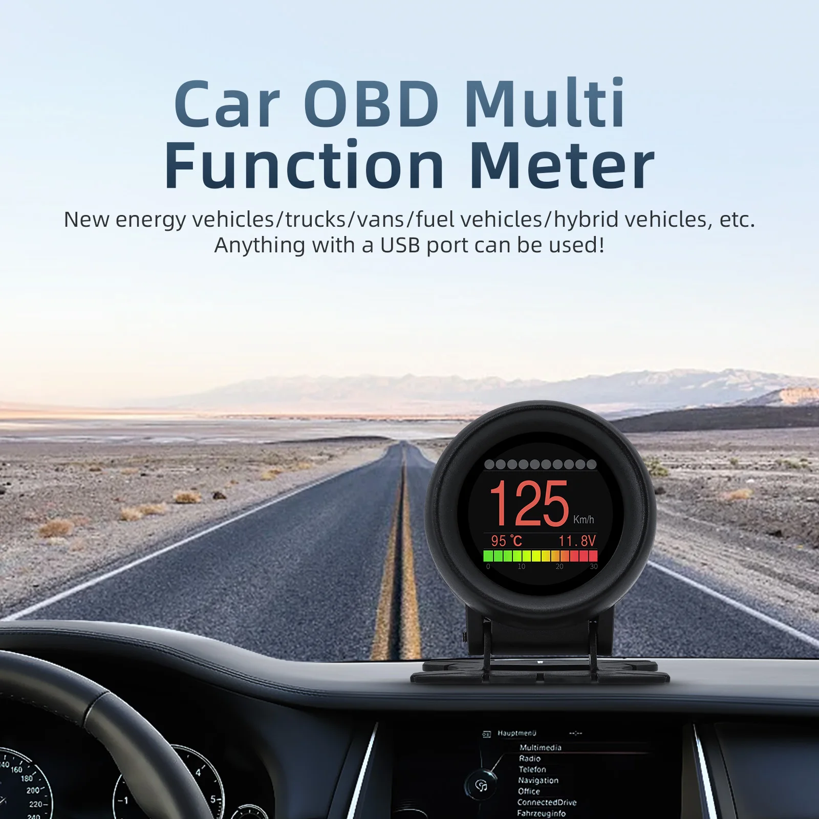 RYSJM OBD Head Up Display Auto OBD2 Multifunktions HUD Meter Tachometer Alarm Elektronisches Zubehör Kraftstoffverbrauch ECT-Messgerät