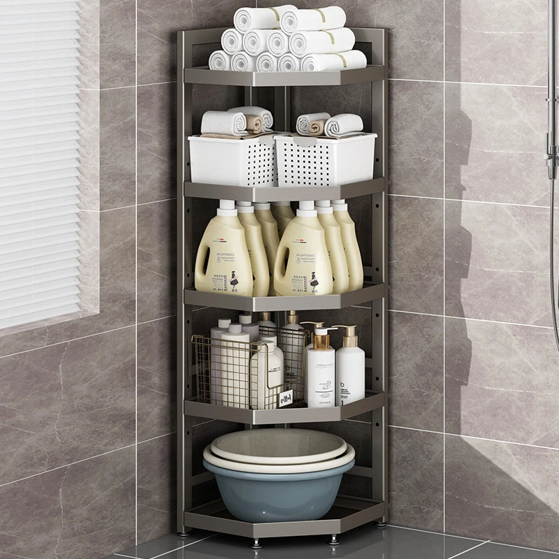 Toilet rack Floor-to-ceiling multi-layer triangular storage rack Bathroom debris corner storage rack Toilet storage