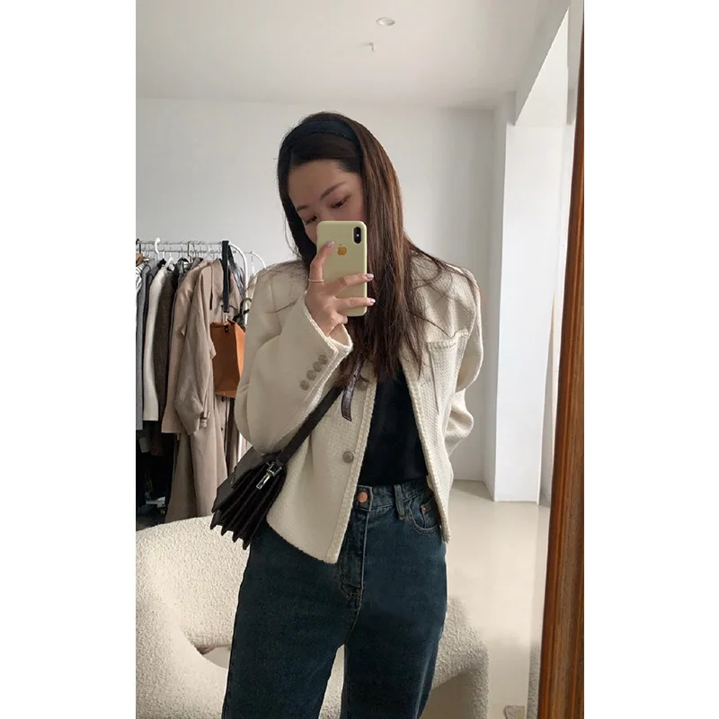 

2024 New Women's Casual Pocket Jackets Coat Spring Jacket Coat Vintage Long Sleeve Single Breasted Outerwear Chic Tops