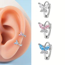 Fashion Stainless Steel Crystal Butterfly Cartilage Earrings Piercing Earlobe Spiral Earrings Barbell Perforated Jewelry