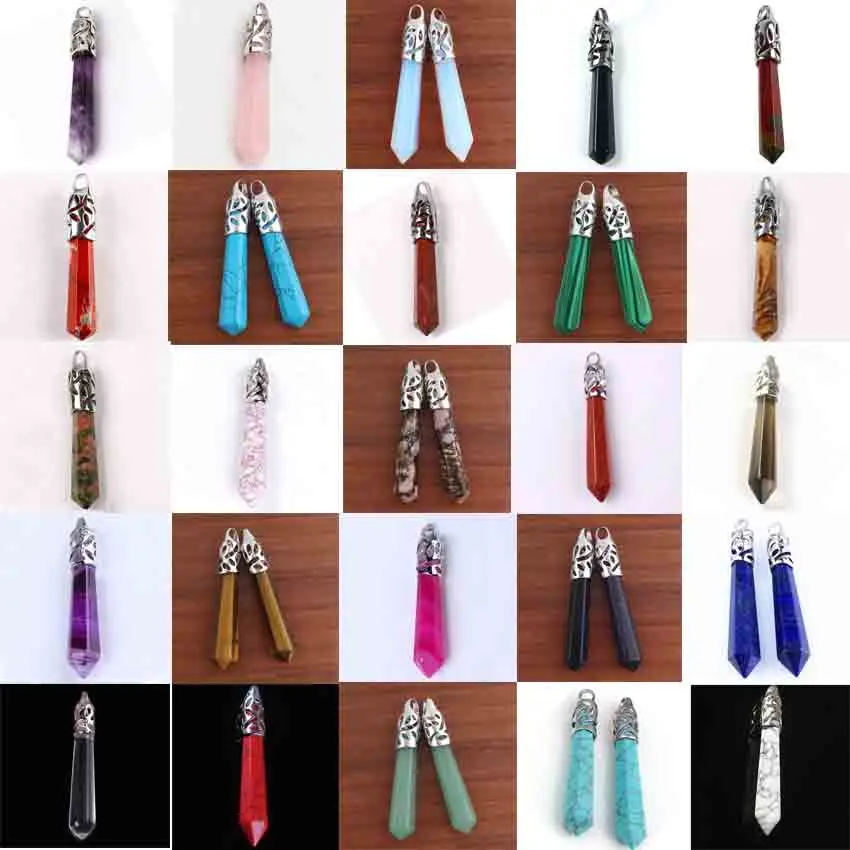 Healing Crystal Pendulums For Dowsing Divination Natural Amethyst Quartz Lapis Lazuli Hexagon Stone Pendulum Pendule Pendant