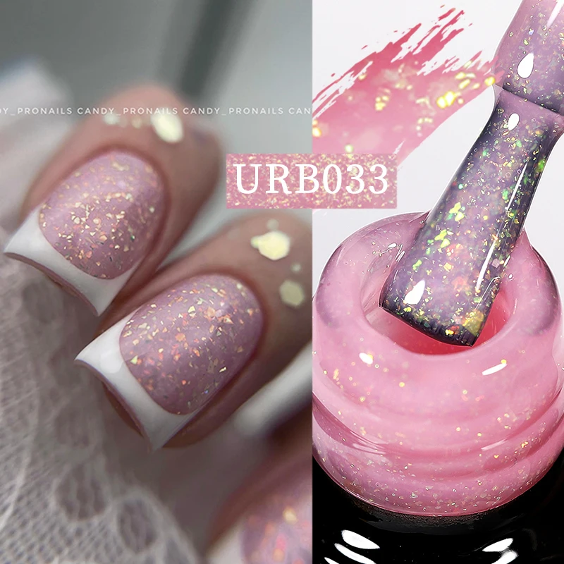 

UR SUGAR 7ml Sparkling Auroras Glitter Rubber Base Gel Pink Sequins Chrome Long Lasting Soak Off Nail Art UV LED Varnish