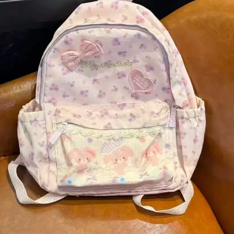 

Kawaii милый рюкзак с лентой Bonbonribbon для девочек, розовые сумки, школьный рюкзак с рисунком аниме, кролика, школьный рюкзак, ранцы, рюкзак