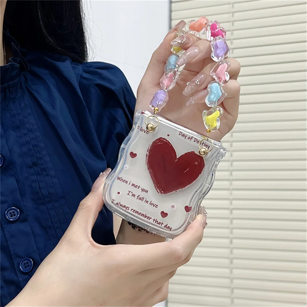 أزياء الحب القلب واضح موجة حالة الهاتف لسامسونج غالاكسي Z فليب 5 Z فليب 4 3 الكرتون سوار لينة سيليكون غطاء رقيقة جدا