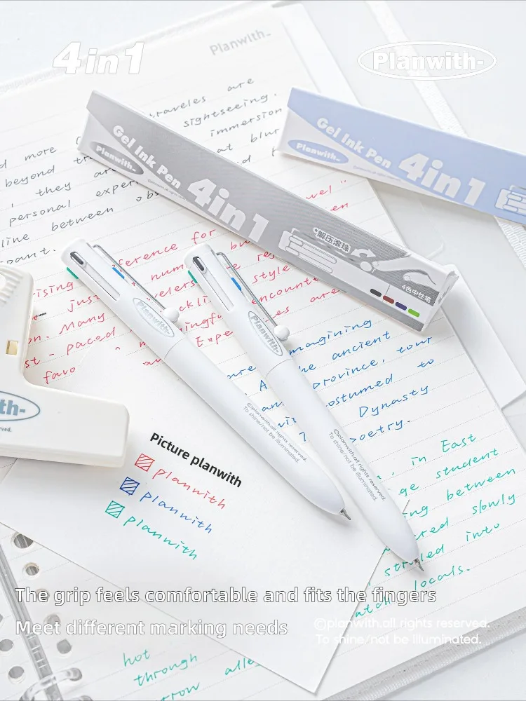4 Color Click Gel Pen 4 in 1 Multi Functional Retractable Ballpoint Pen for Note Taking Journal Writing Office School Supplies