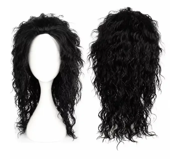 2026 Synthetic Men Black Mullet Wig+Glasses Long Curly 70s 80s Rocker Star Punk Wig Party Halloween Michael Jackson Cosplay Wig view 3