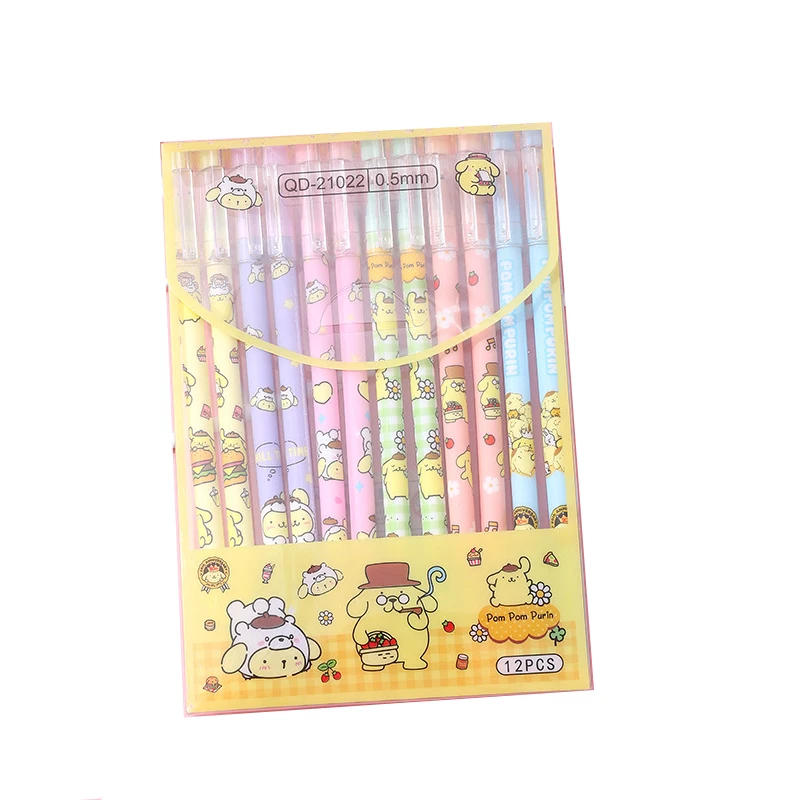 

6-12pcs Sanrio Kawaii Erasable Neutral Pen Cute Pom Pom Purin Roller Ball Pen Gel Pens School Supplies Stationery Wholesal