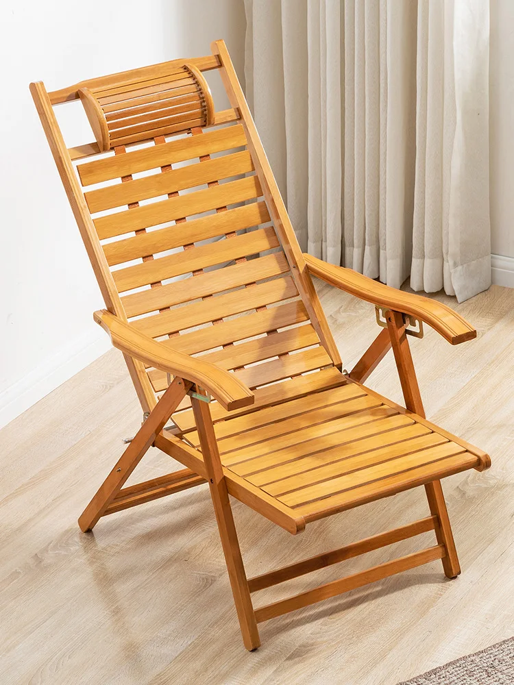 Reclining chair, lunch break, folding balcony, household leisure adult chair, bamboo chair, nap backrest