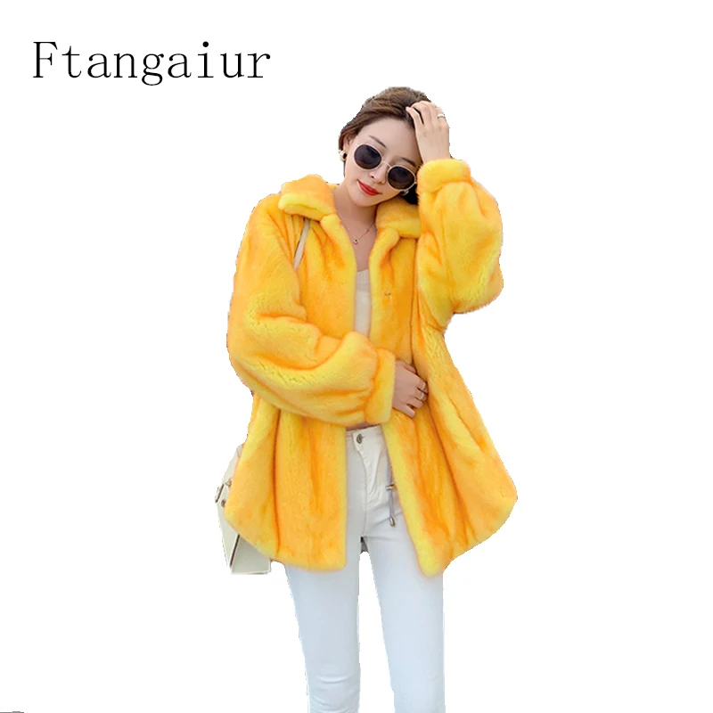 

Ftangaiur Winter Import Swan Velvet Mink Coat Pure Color With Fur Hood Slim Natural Fur Coat Women's Medium Real Mink Fur Coats