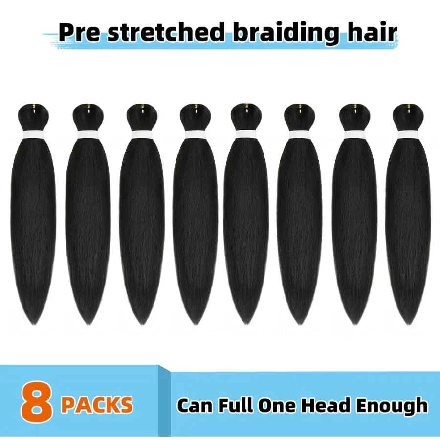 Cabello trenzado preestirado de 16 pulgadas, 8 paquetes de extensiones de cabello trenzado sintético para mujeres negras con ajuste de agua caliente Yaki Croc