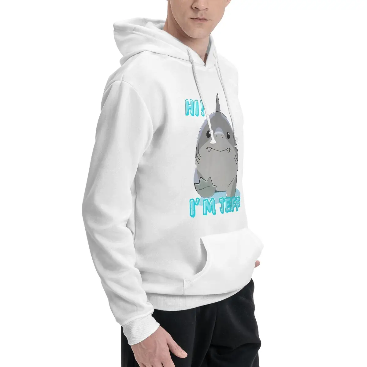 Novelty Hoodies Couple Thin Fleece Sweatshirt Men's Jeff The Landshark 100% Cotton Hooded Sweatshirt White Hoodie Shirt