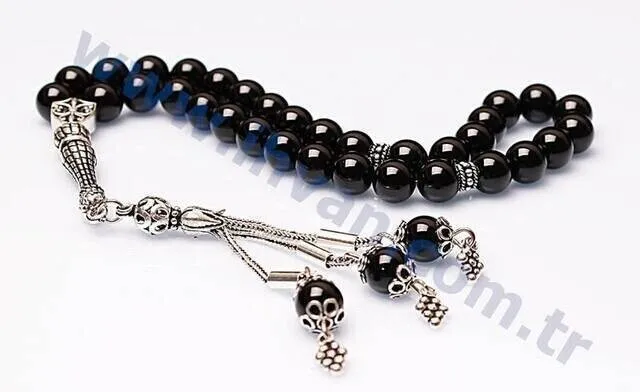 IQRAH Onyx Stone Rosary (925 carat Silver)