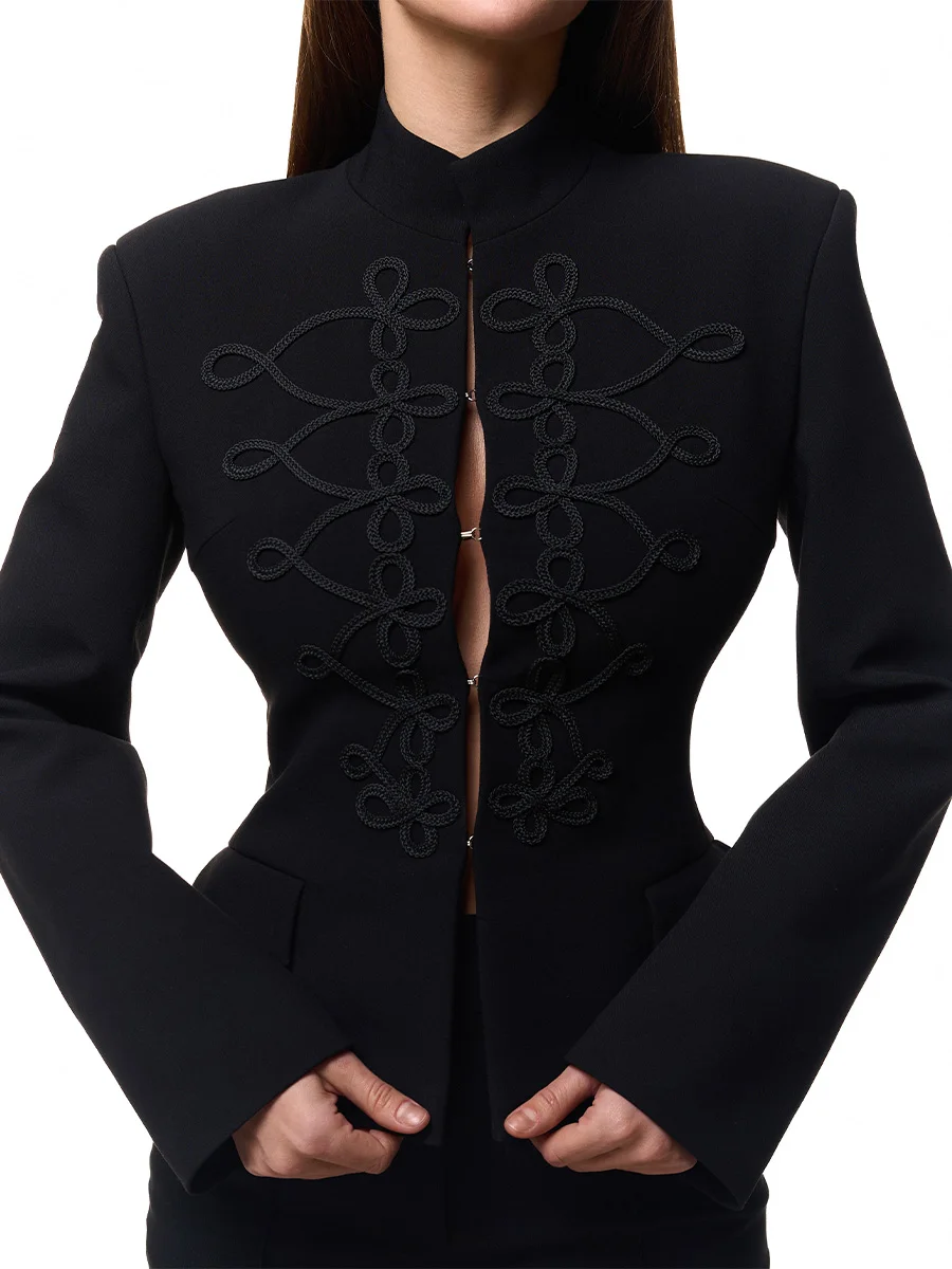 

BJTZ 2026 Spring Autumn Women Fashion Slim Tie Waist Elegant Office Jacket Casual Work Wear Outerwear