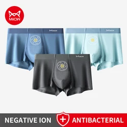 MiiOW 3Pcs Ice Silk Men's Boxer Briefs Breathable Anion Crotch Men Panties Underwear 5A Antibacterial Man Underpant Boxer Shorts