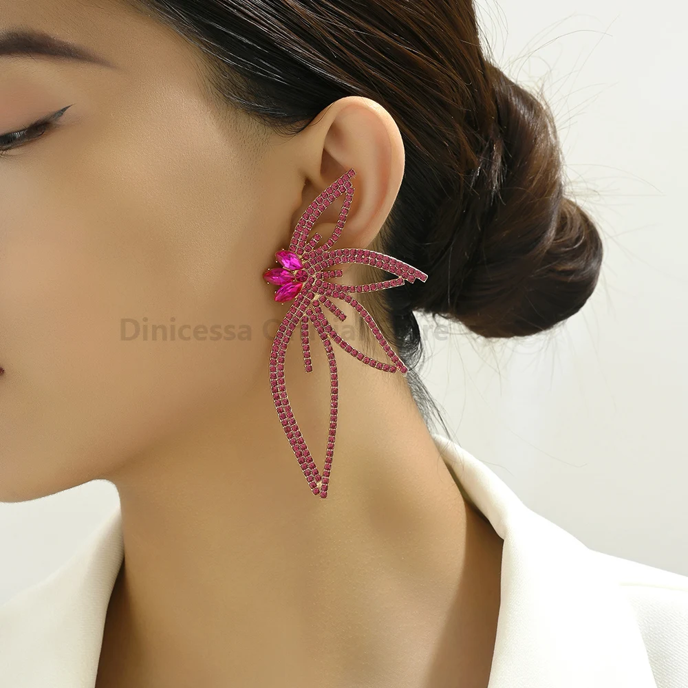 Wing Full Shiny Rhinestone Unusual Original Decor Bridesmaids Wedding Party Jewelry Trend Luxury Big Stud Earrings For Women