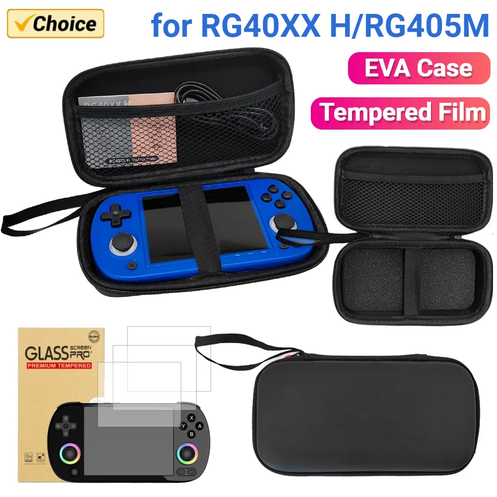 Eva harte Trage tasche mit Hands ch laufe für anbernic rg40xx h/rg405m Konsole stoß feste Reises chutz hülle HD gehärtete Folie