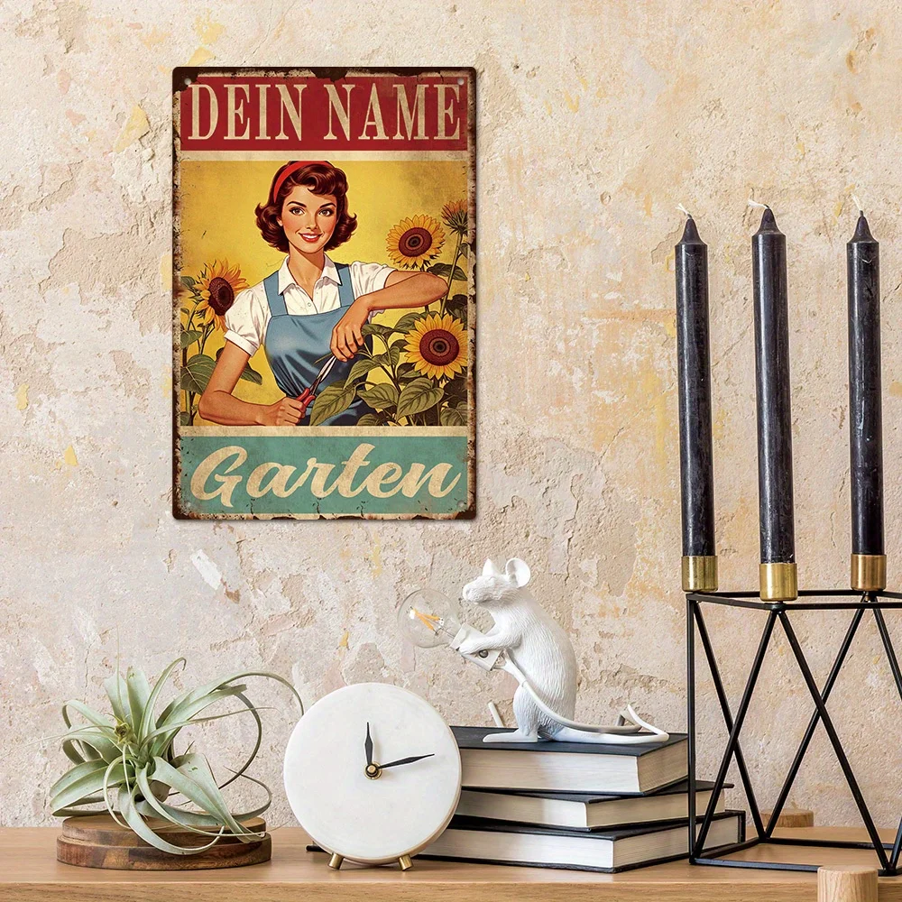 Putuo Decor 1pc German Custom Metal Tin Sign, Dein Name Garten, Personalized Plaque Vintage Plate Wall Art Decoration for Home