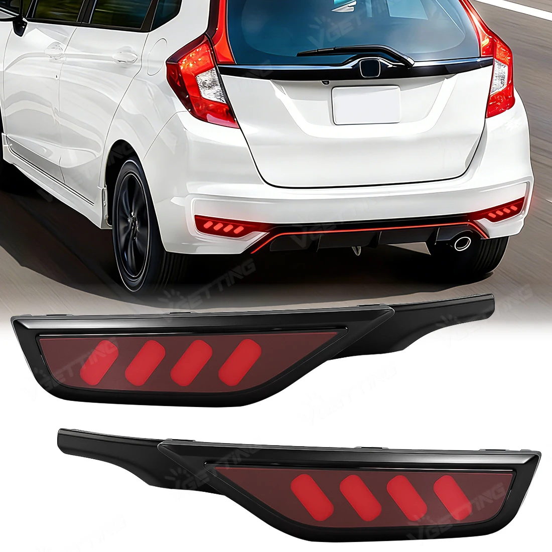 

Для Honda FIT JAZZ 2018 2019 2020: Светодиодный задний бампер-отражатель, динамический светодиодный указатель поворота, стоп-сигнал, ходовые огни, дневные ходовые огни