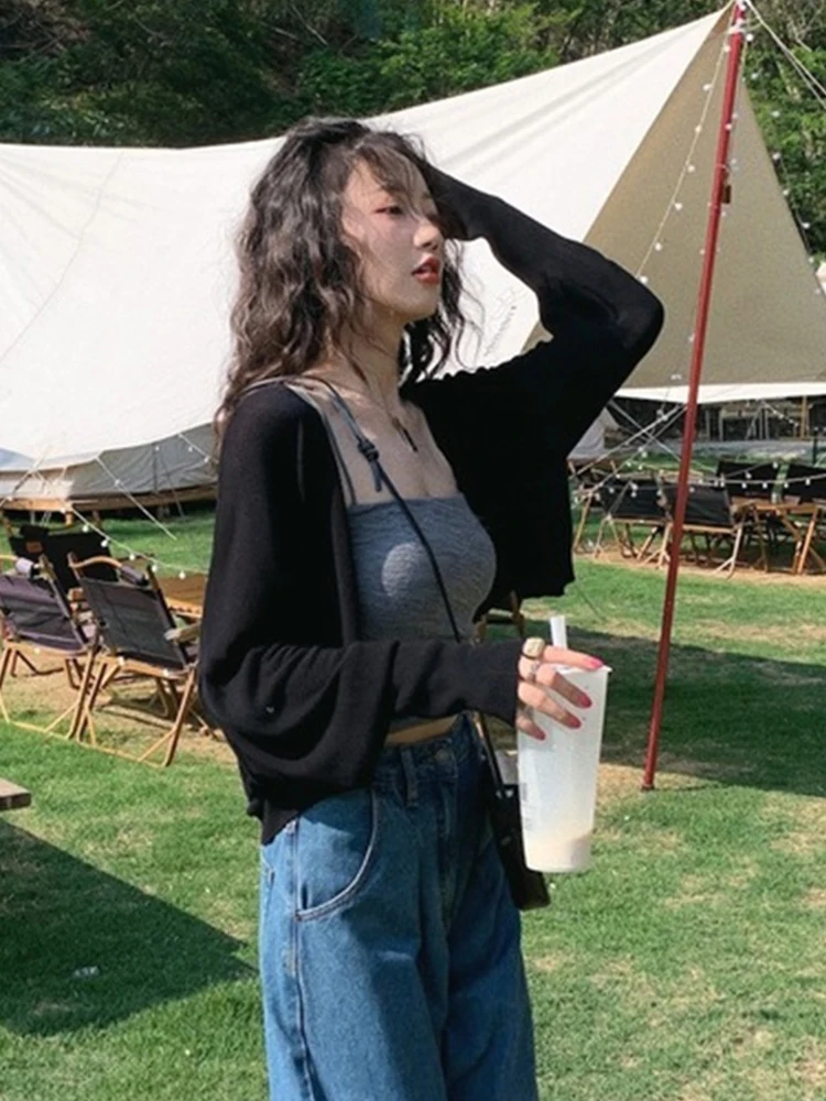 

Women's Ice Silk Knitted Sun Protection Open Cardigan Summer Thin Long Sleeve Top Outerwear Light Weight Shawl