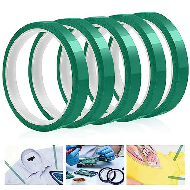 High Temperature Tape Heat Resistant Tape Heat Transfer Tape for Sublimation No Residue 10mm X 33M 108Ft (Green-5 Roll)