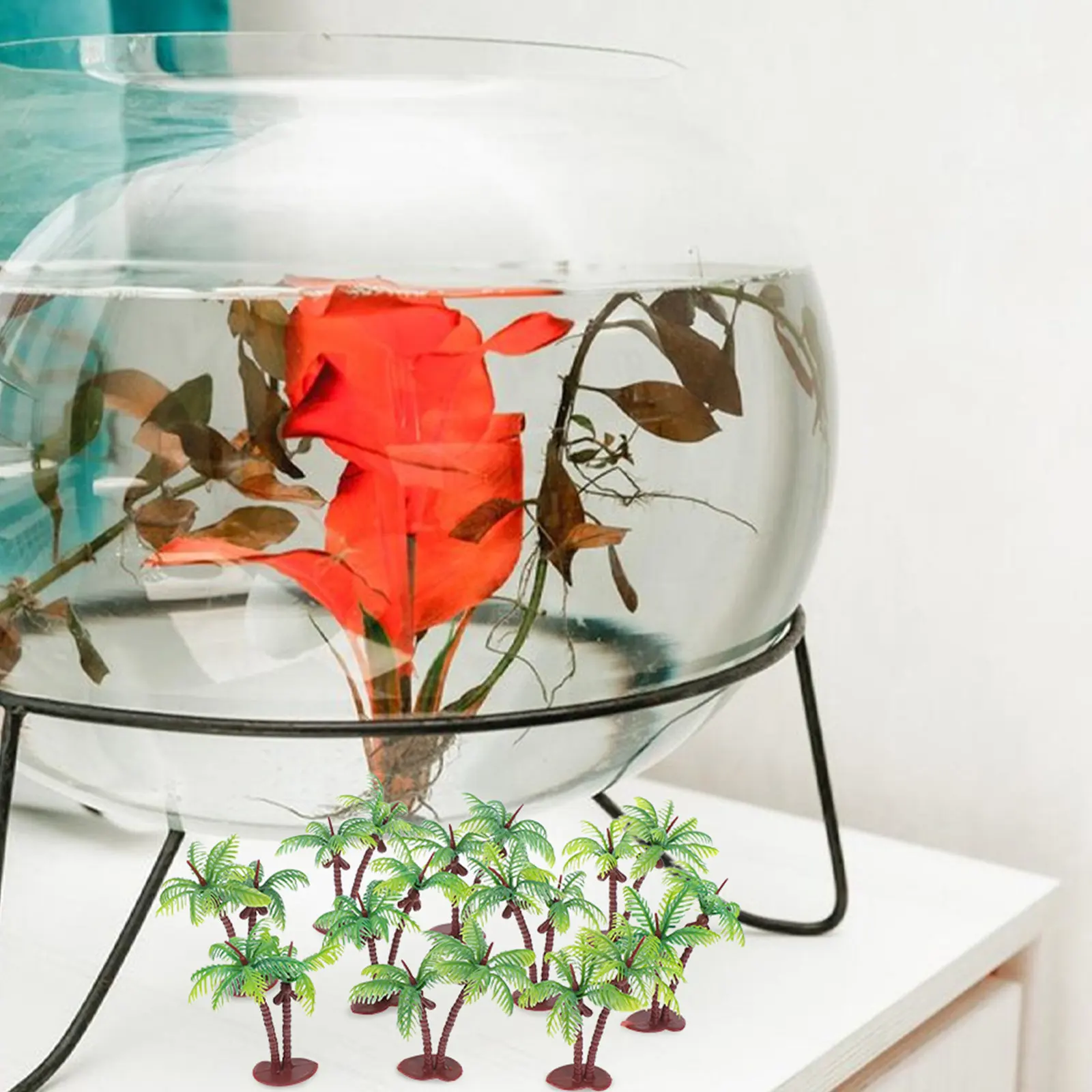 

10 шт. миниатюрных искусственных кокосовых пальм для поделок, декора железных дорог, тропического ландшафта, искусственной зелени, декораций для кукольных домиков