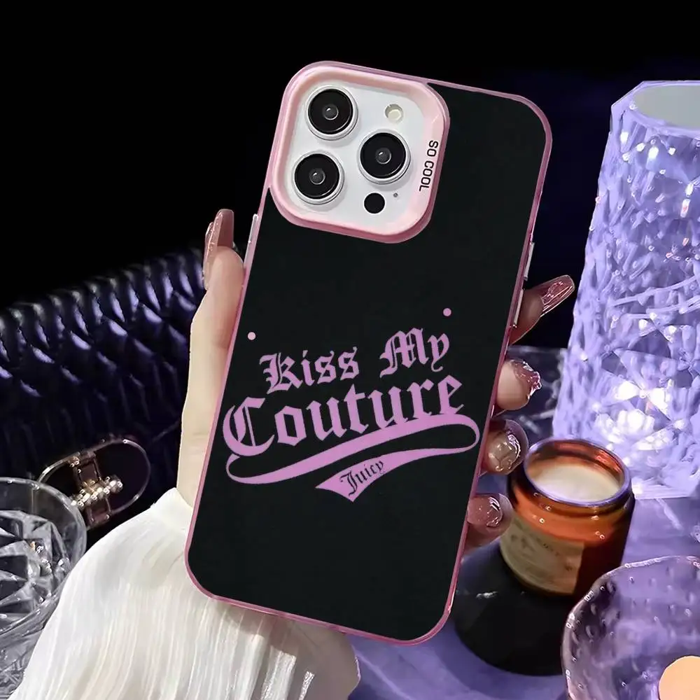 Чехол для телефона Juicy Couture-e для iPhone 16,15,14,13,12,11, Mini, Pro,MAX, розовый матовый противоударный чехол