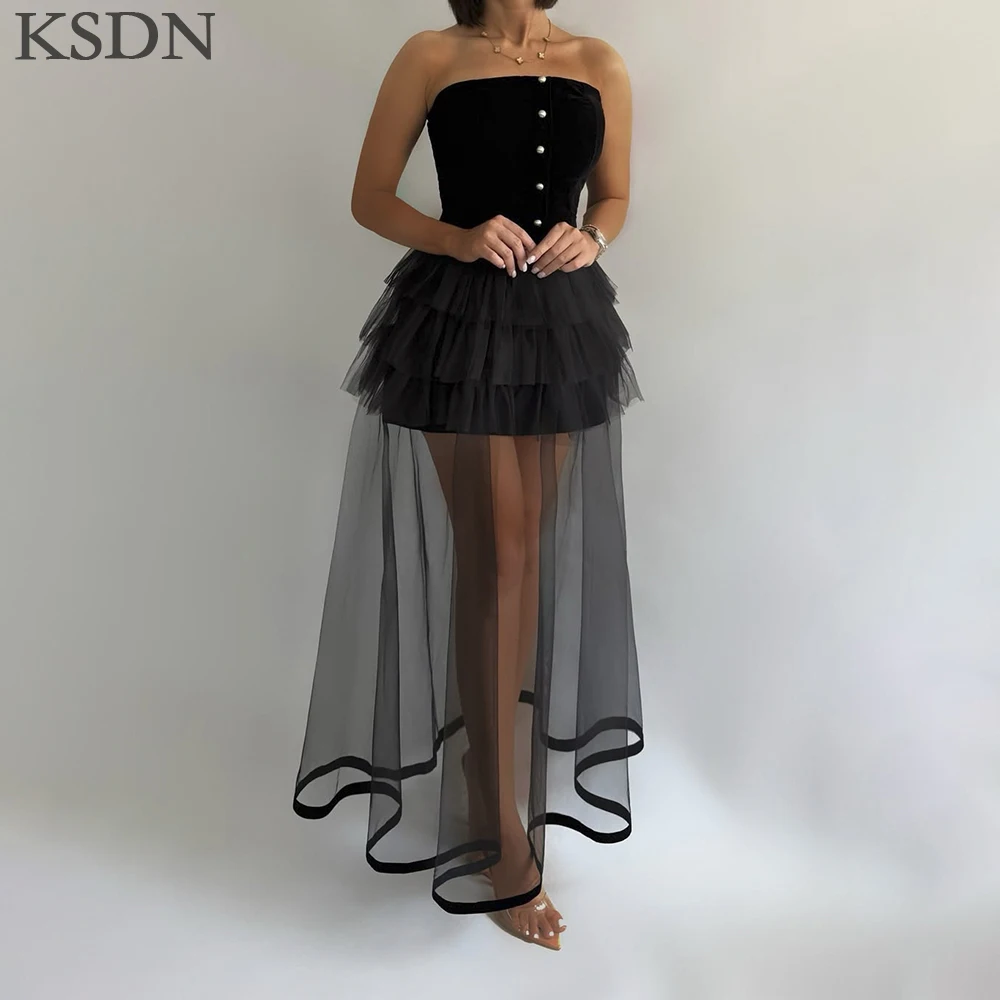 

KSDN Customized Black Strapless Evening Dresses 2025 Sleeveless Illusion Tulle Gowns Formal Occasion Prom Dress Vestidos
