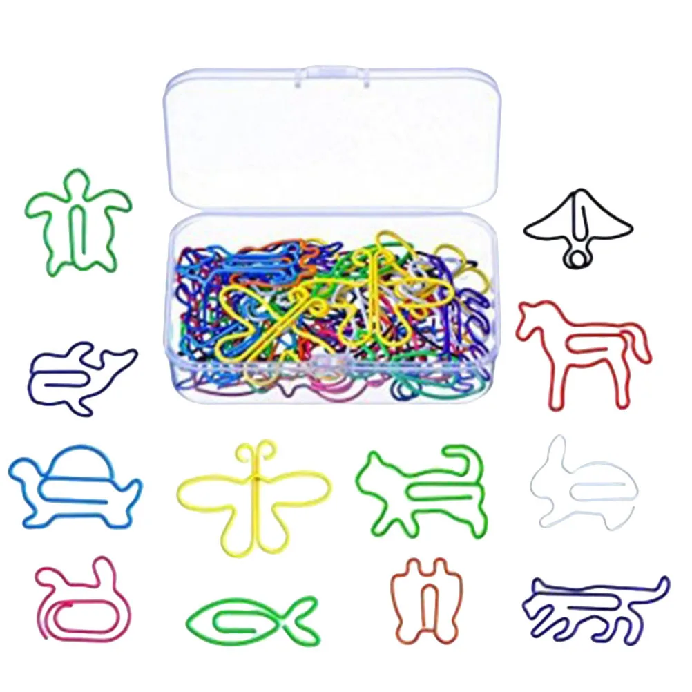 

60Pcs Animal Shape Cartoon Paper Clips Metal Bookmark Multicolor School Supplies Office Stationery Gift Paper Clip