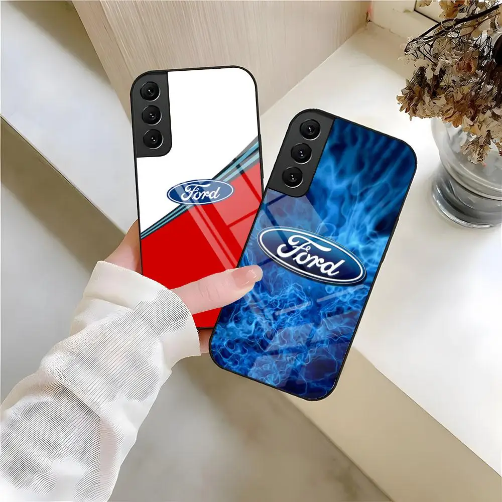 Auto F-Fords Logo Handyhülle für Samsung S26 S25 S24 FE S23 S22 S21 Plus S20 Ultra Note20Ultra Schwarze Glasabdeckung