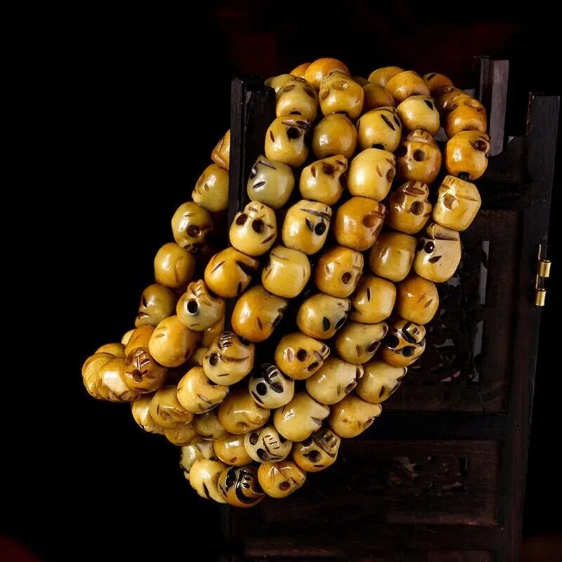 Natural old cow bone hand-carved skull beads 108 hand string bracelet